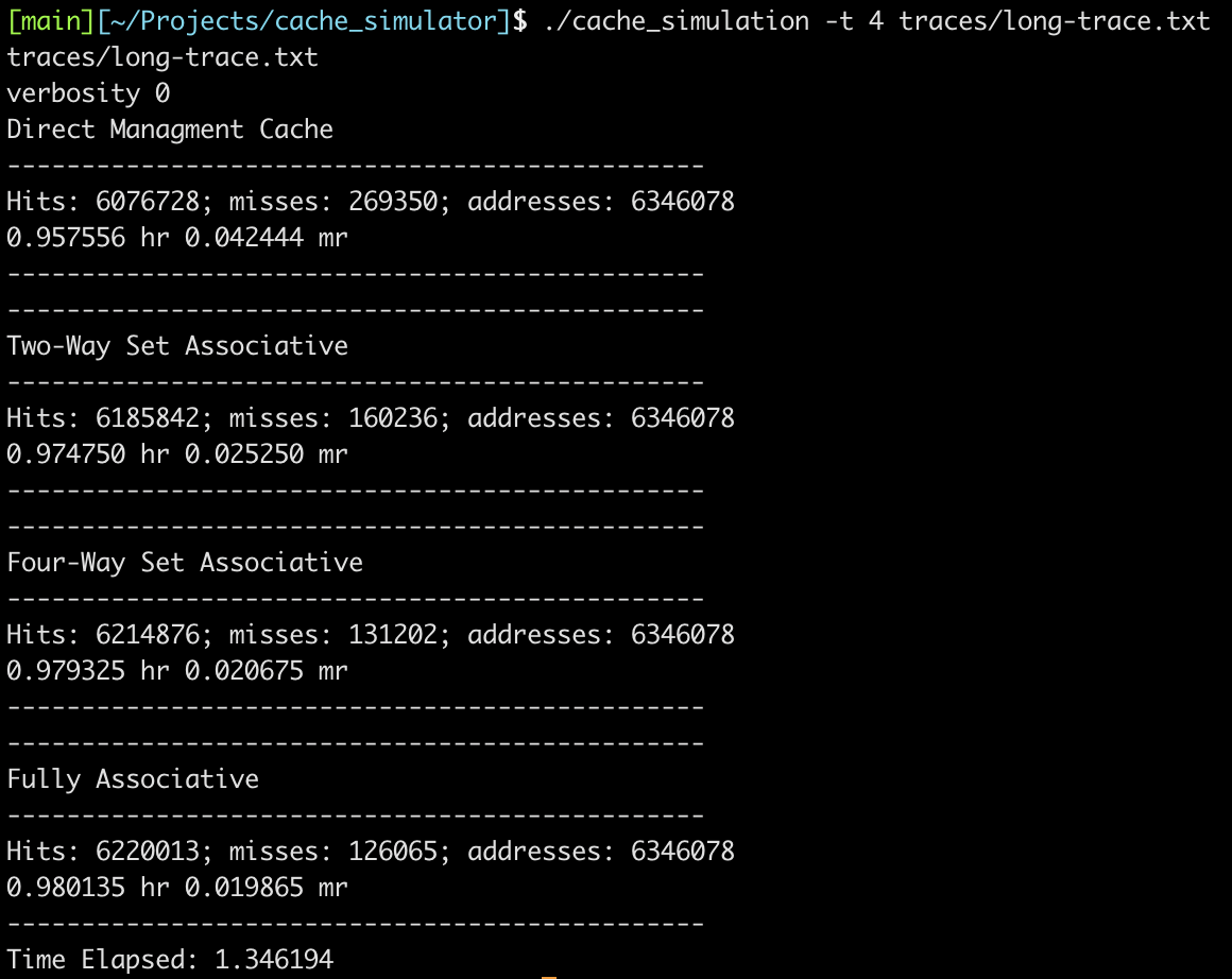 Four-Way Set-Associative Caching in Verbose Mode