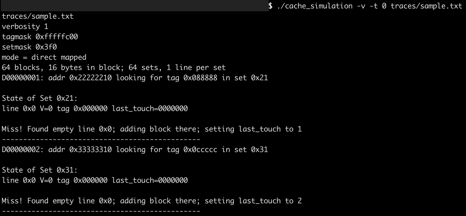 Direct-Mapped Caching in Verbose Mode