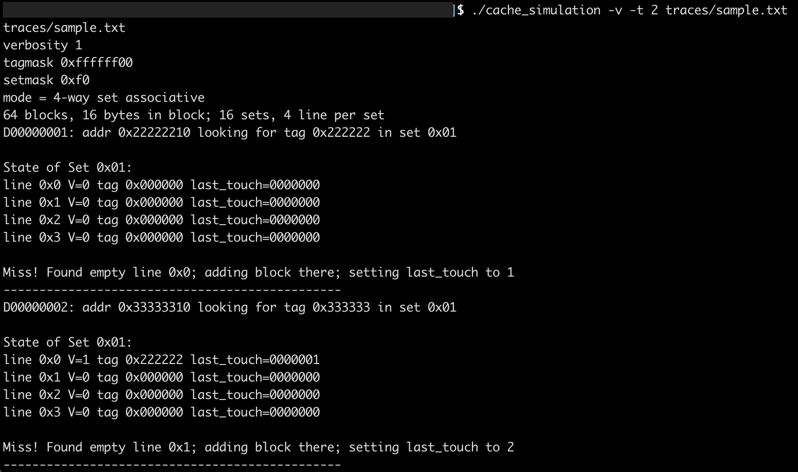 Four-Way Set-Associative Caching in Verbose Mode
