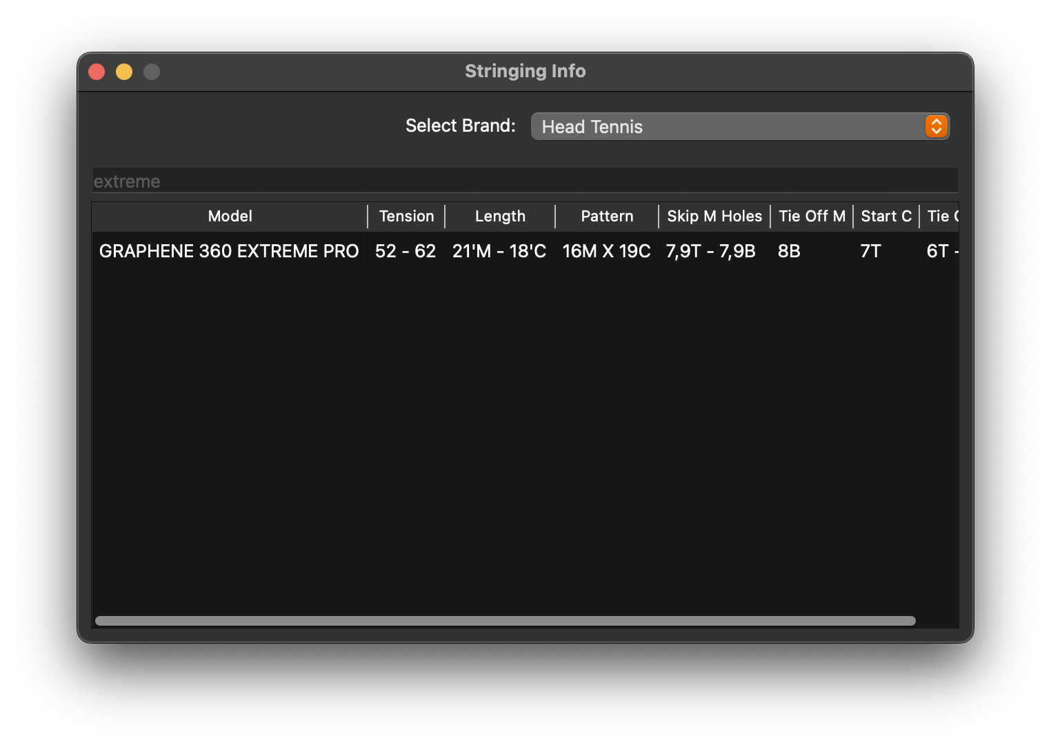 View of a specific racquet model